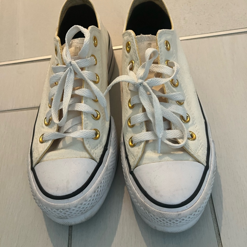 Converse White and Gold Sneakers Classic Canvas Design